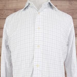 David Donahue Shirt Mens 16 36/37 White Blue Check‎ Dress Button Up